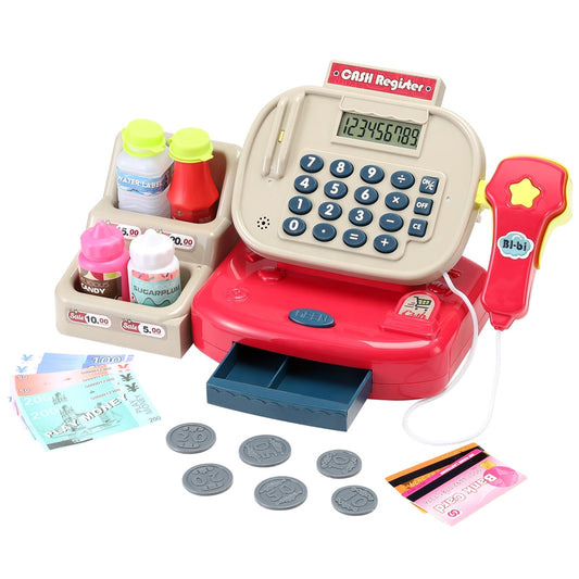 Keezi Kids Cash Register Pretend Play Set with Scanner & Play Money