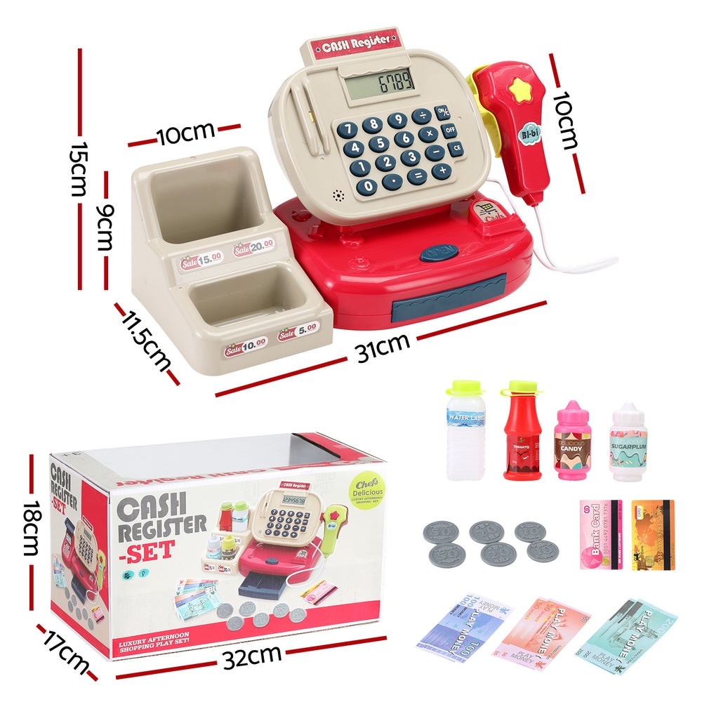 Keezi Kids Cash Register Pretend Play Set with Scanner & Play Money