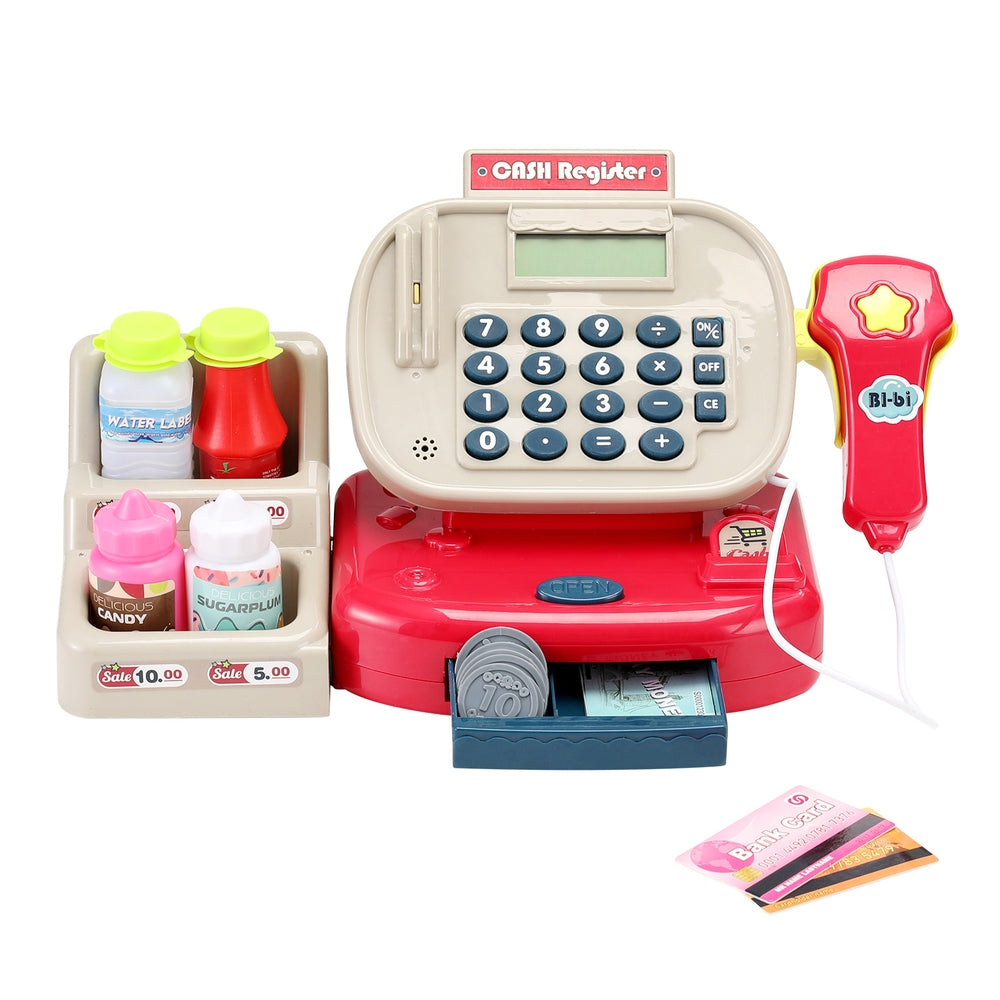 Keezi Kids Cash Register Pretend Play Set with Scanner & Play Money
