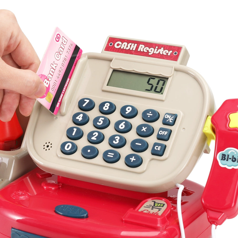 Keezi Kids Cash Register Pretend Play Set with Scanner & Play Money