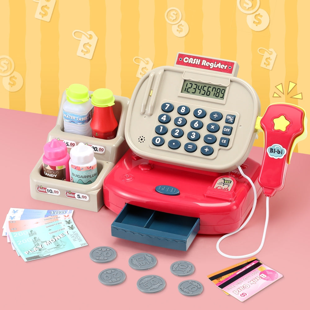 Keezi Kids Cash Register Pretend Play Set with Scanner & Play Money