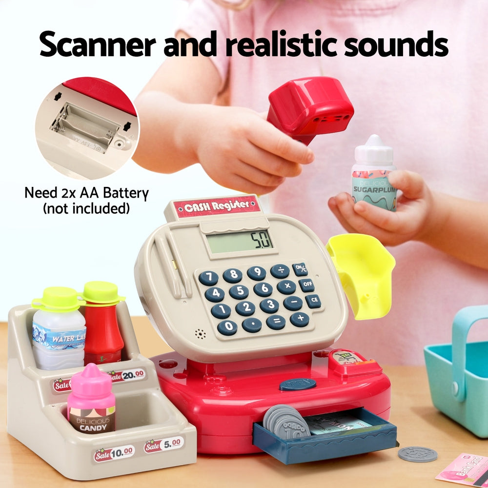 Keezi Kids Cash Register Pretend Play Set with Scanner & Play Money