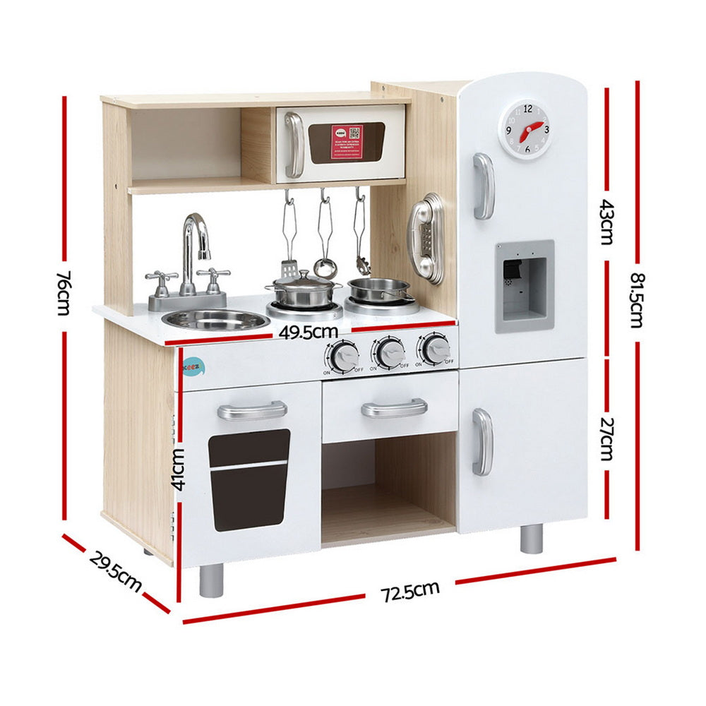 Keezi Kids Wooden Kitchen Play Set Pretend Cooking Toy with Accessories White & Gold