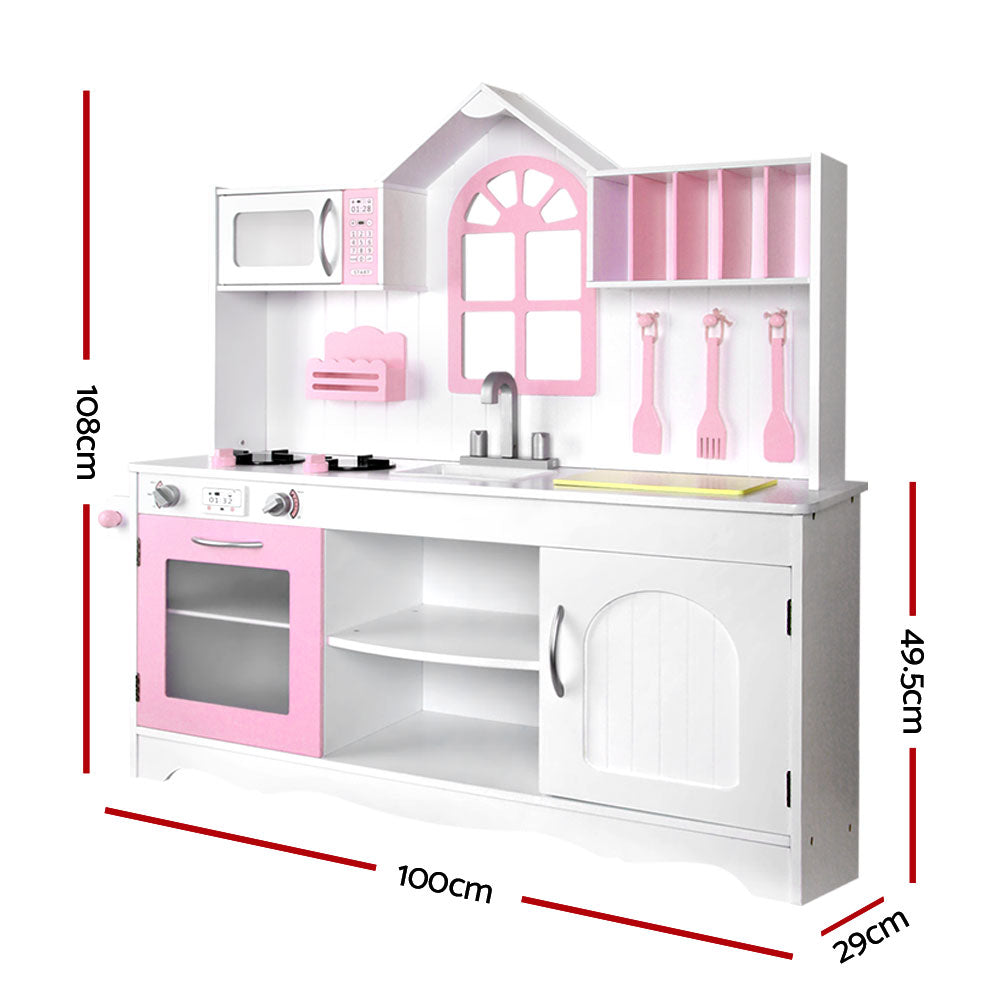 Princess Wooden Kitchen Play Set – Kids Pretend Cooking Toy with Storage