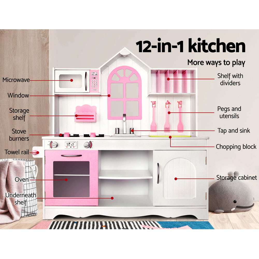 Princess Wooden Kitchen Play Set – Kids Pretend Cooking Toy with Storage