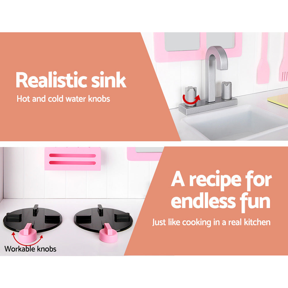 Princess Wooden Kitchen Play Set – Kids Pretend Cooking Toy with Storage