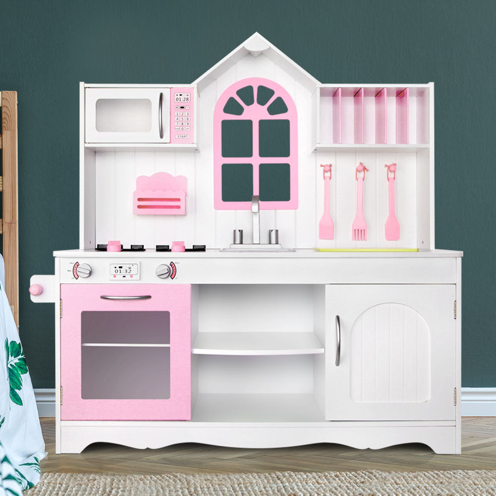 Princess Wooden Kitchen Play Set – Kids Pretend Cooking Toy with Storage