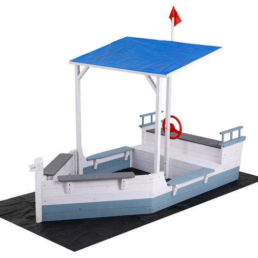 Wooden Sandpit Boat with Canopy – Outdoor Sensory & Imaginative Play