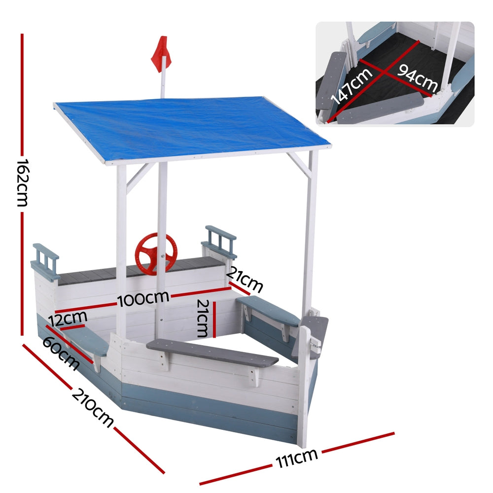 Wooden Sandpit Boat with Canopy – Outdoor Sensory & Imaginative Play