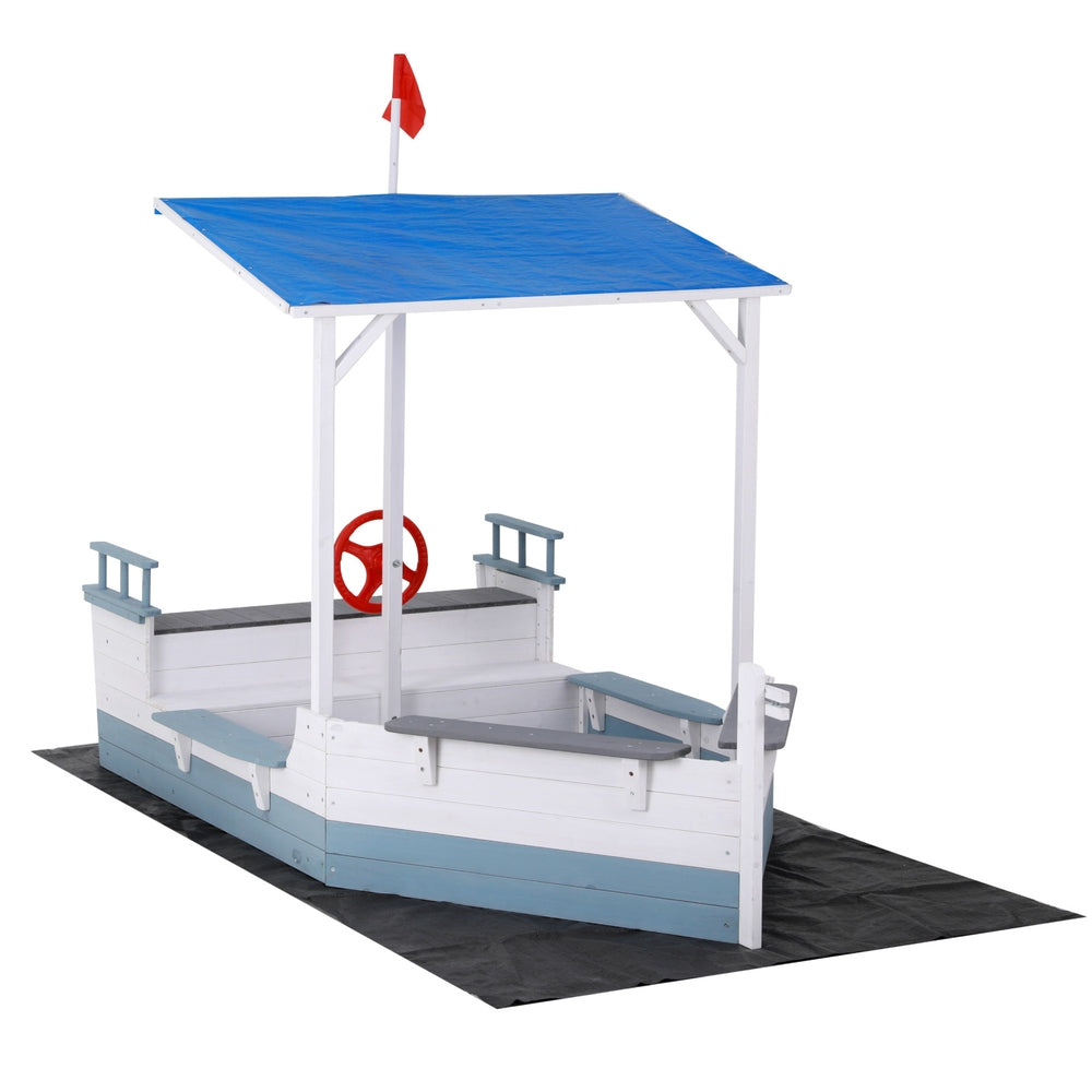 Wooden Sandpit Boat with Canopy – Outdoor Sensory & Imaginative Play