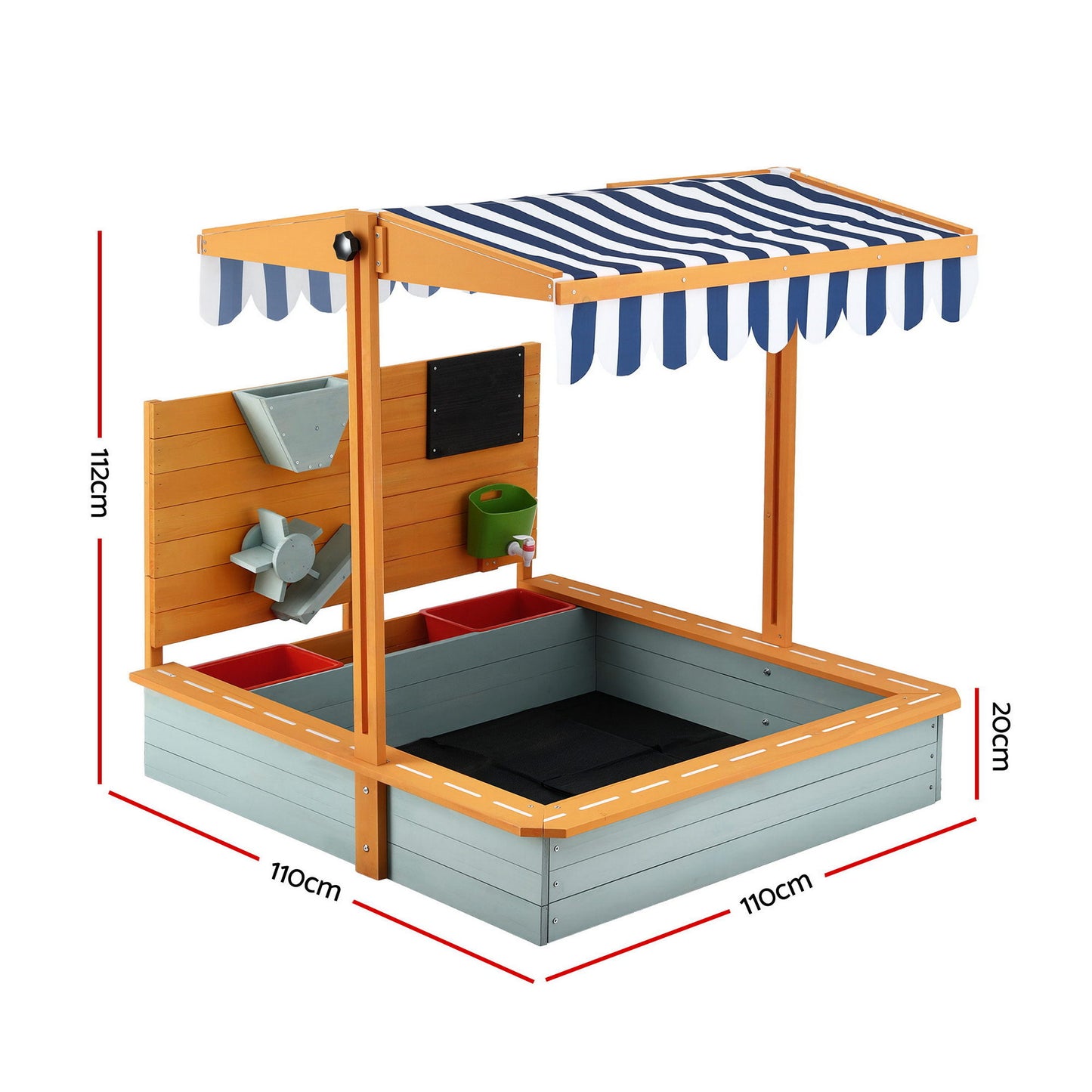 Kids Wooden Sandpit with Adjustable Canopy Outdoor Sandbox Play Set 110cm