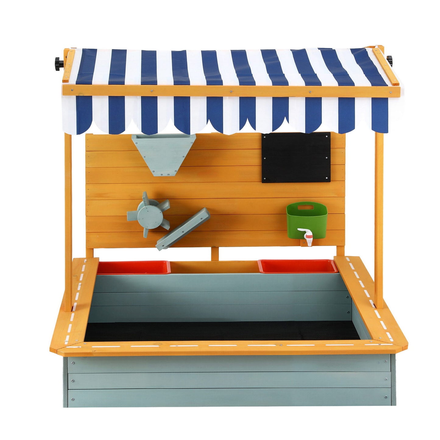 Kids Wooden Sandpit with Adjustable Canopy Outdoor Sandbox Play Set 110cm