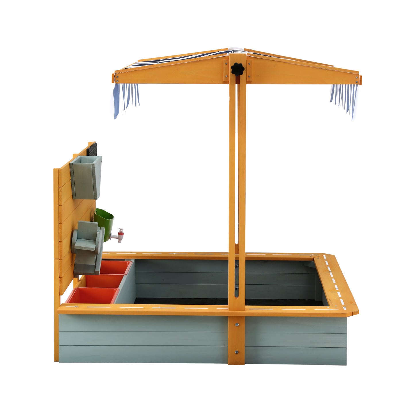 Kids Wooden Sandpit with Adjustable Canopy Outdoor Sandbox Play Set 110cm
