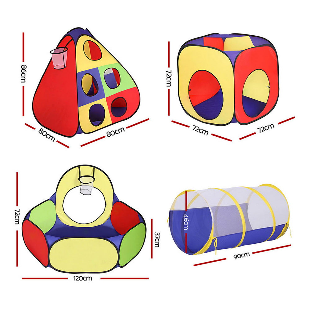 Keezi Kids Play Tent Set with Crawl Tunnel Ball Pit & Basketball Hoop
