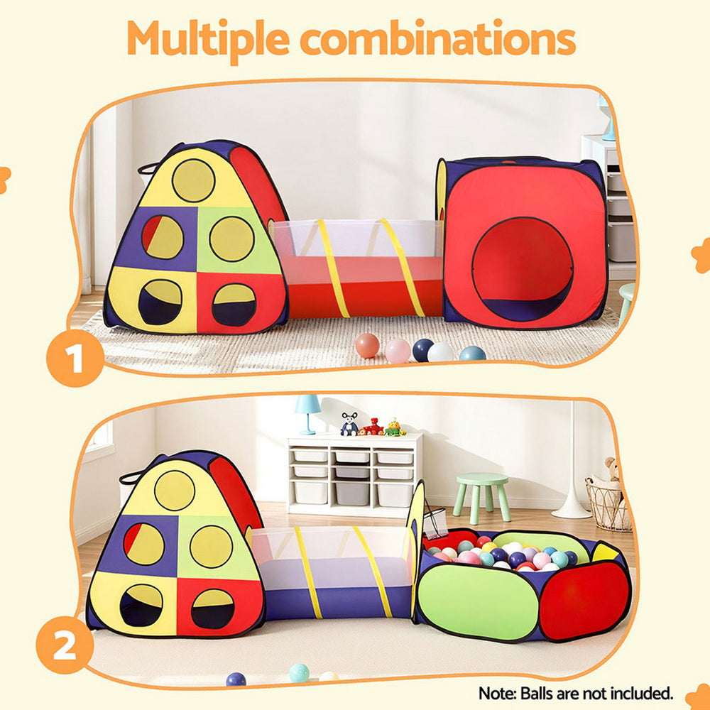 Keezi Kids Play Tent Set with Crawl Tunnel Ball Pit & Basketball Hoop