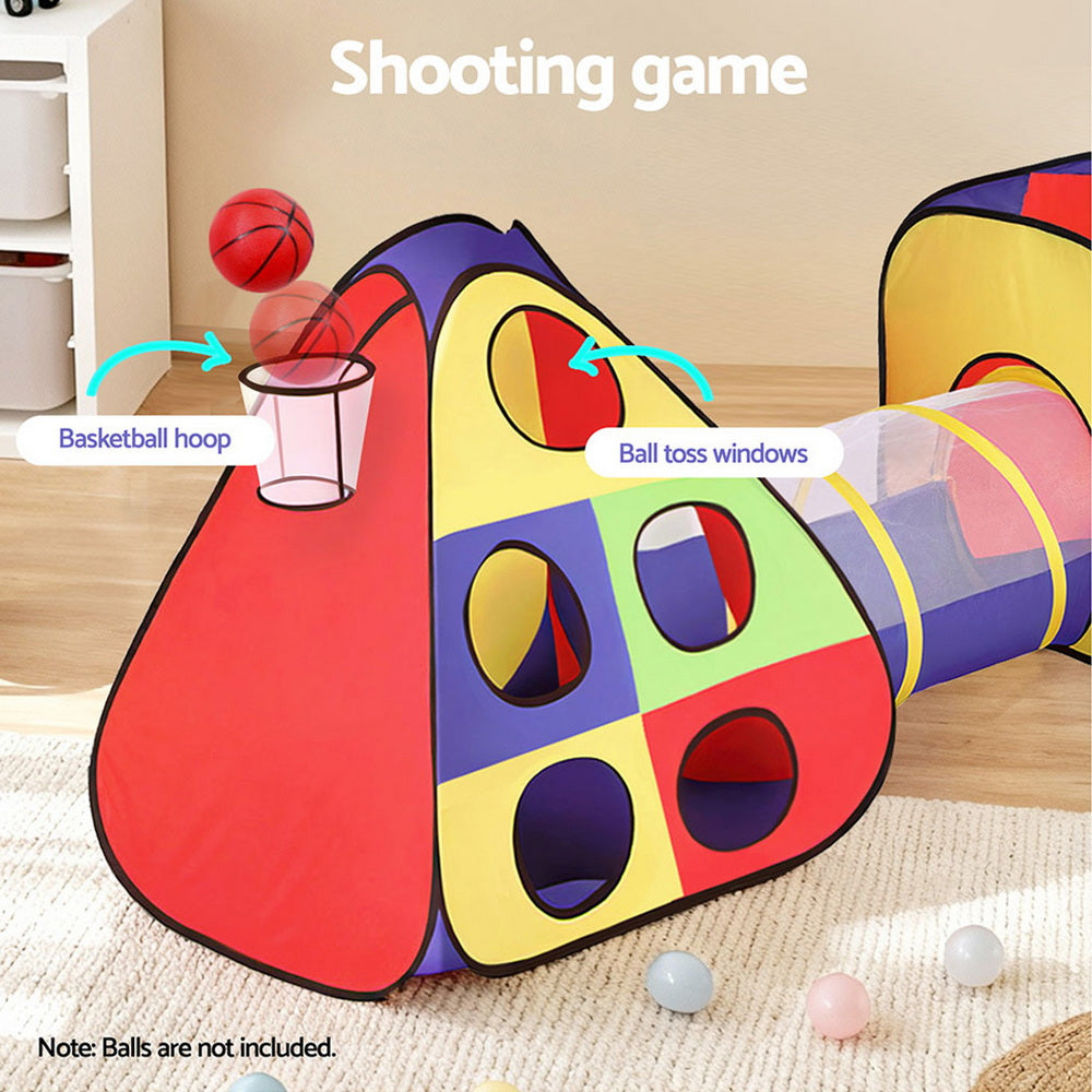 Keezi Kids Play Tent Set with Crawl Tunnel Ball Pit & Basketball Hoop
