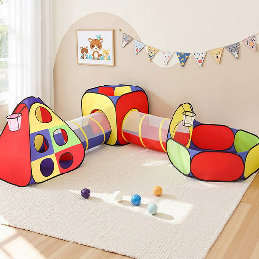 Keezi Kids Play Tent Set with Crawl Tunnel Ball Pit & Basketball Hoop