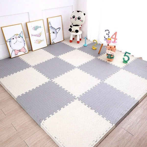 Kids Interlocking EVA Foam Play Mat – 16 Piece Grey & White