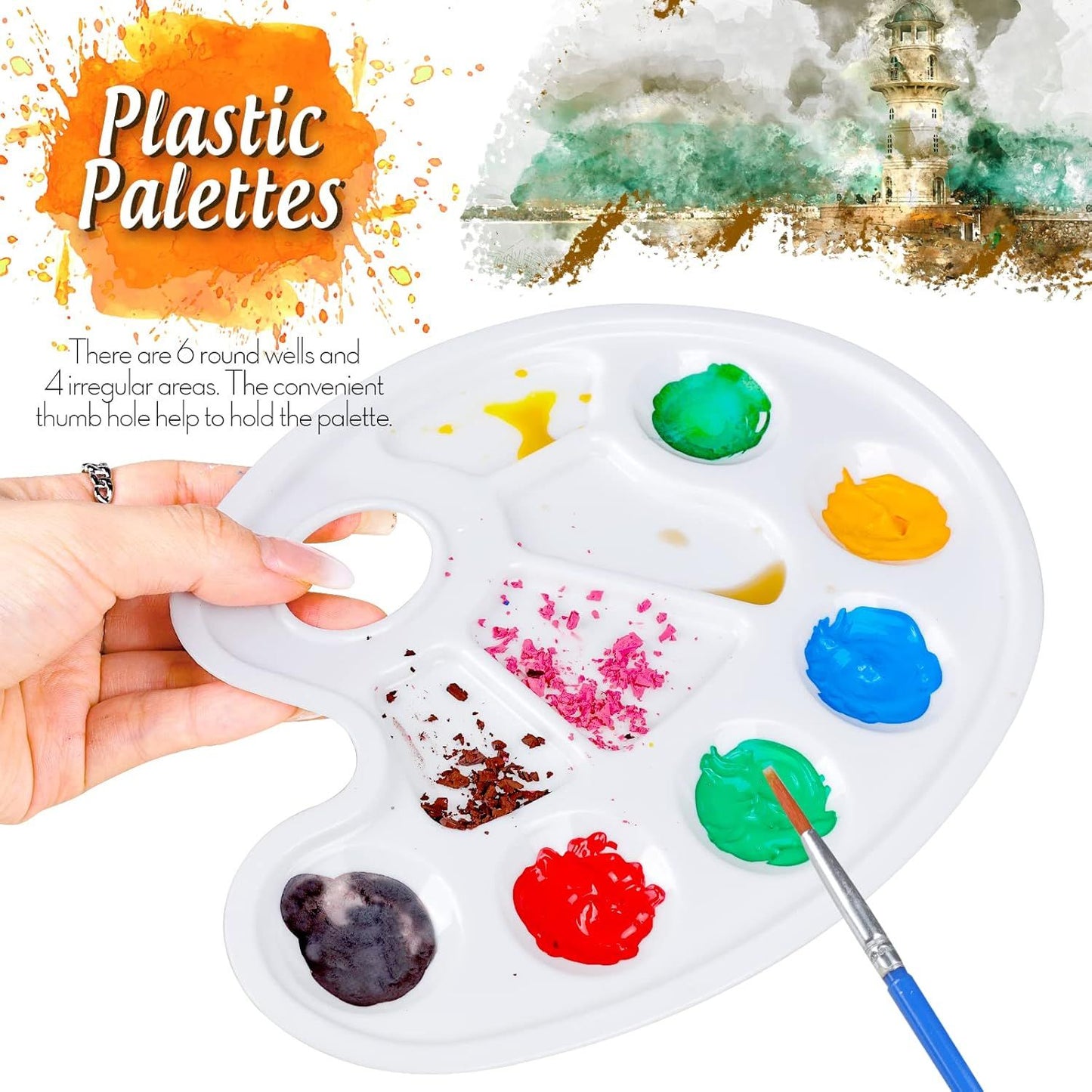 2PCS Oval Paint Palette Tray Plastic Paint Mixing Palette for Kids