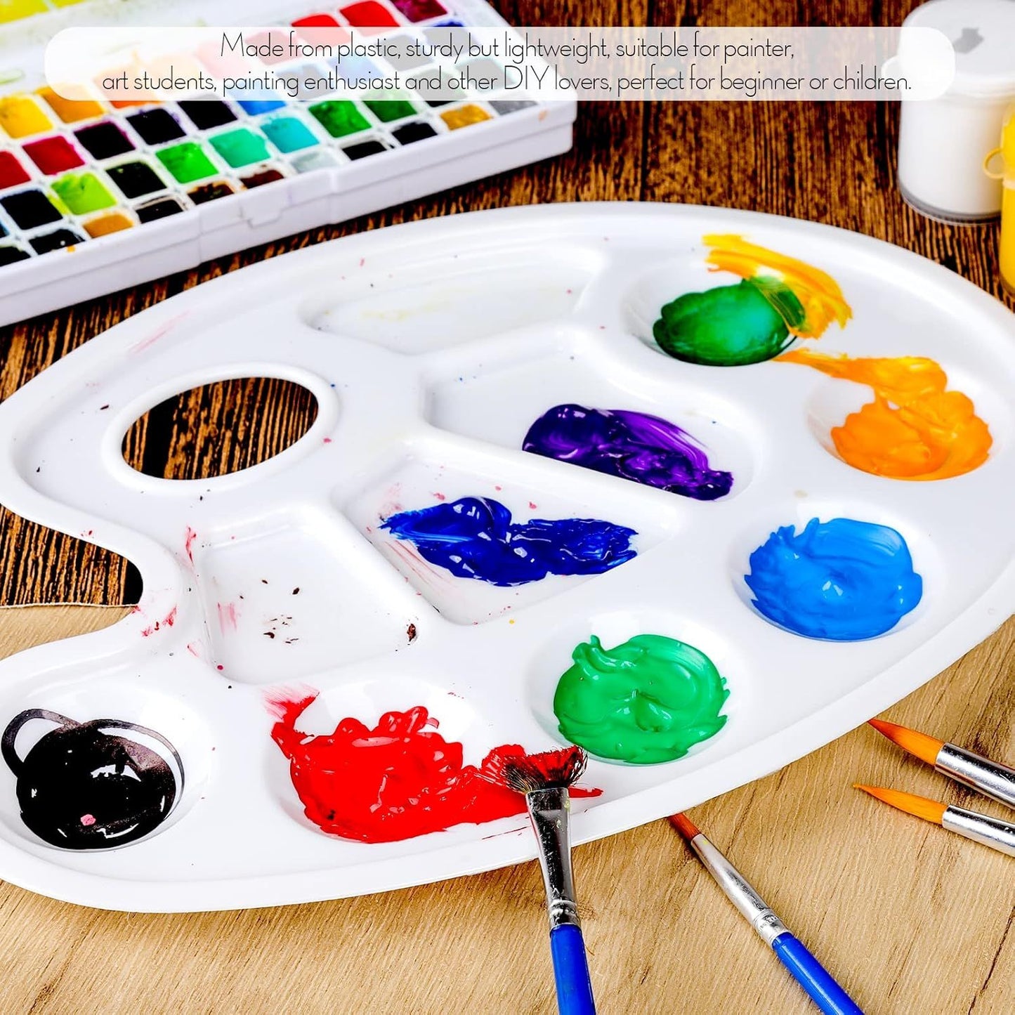 2PCS Oval Paint Palette Tray Plastic Paint Mixing Palette for Kids