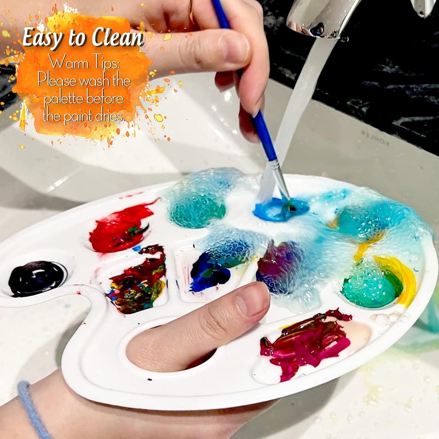 2PCS Oval Paint Palette Tray Plastic Paint Mixing Palette for Kids