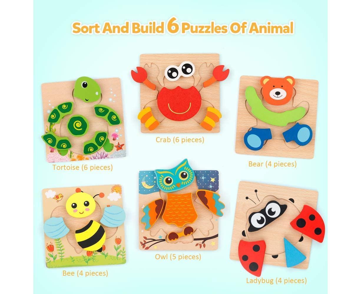 Montessori Wooden Animal Puzzle Set for Early Learning & Fine Motor Development