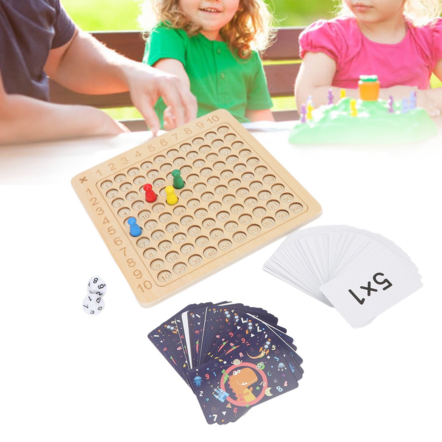 Montessori Wooden Multiplication Board Game – Kids Math Learning Toy with Cards & Dice