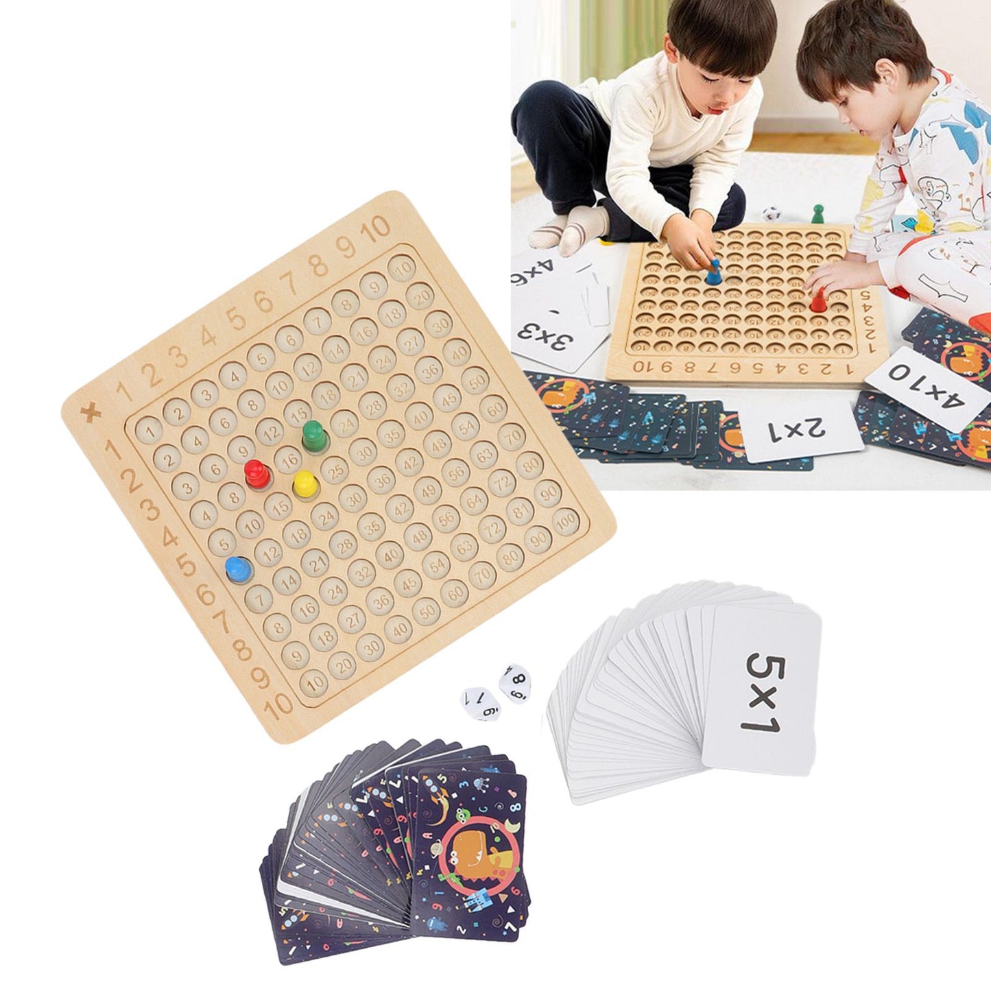 Montessori Wooden Multiplication Board Game – Kids Math Learning Toy with Cards & Dice