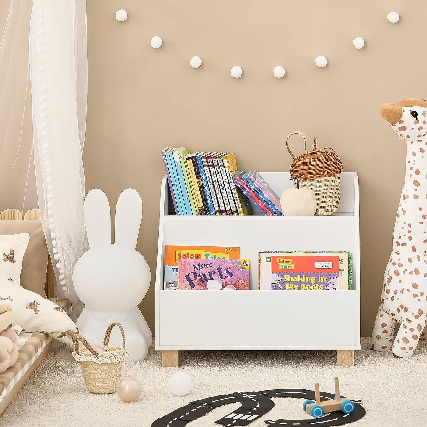 Kids Storage Bookcase – 3 Compartment Toy & Book Organiser White