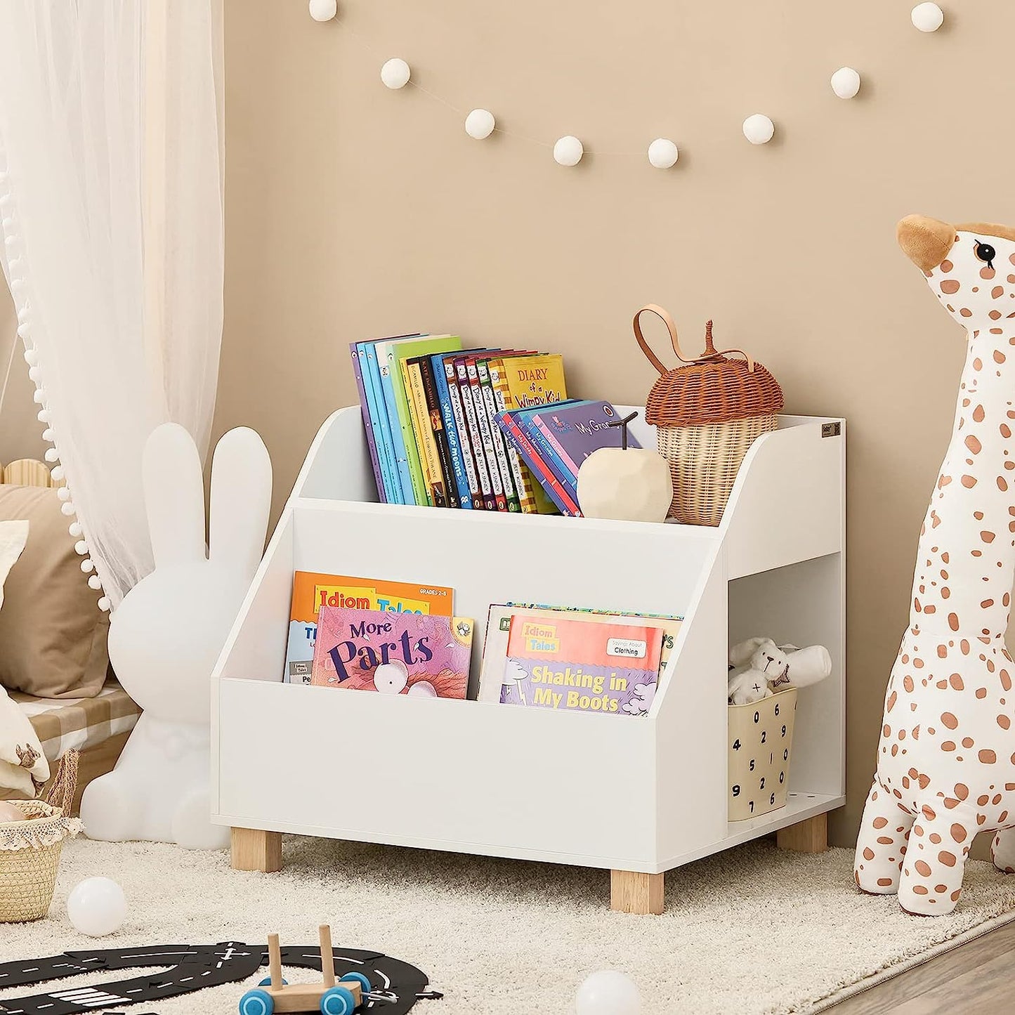 Kids Storage Bookcase – 3 Compartment Toy & Book Organiser White