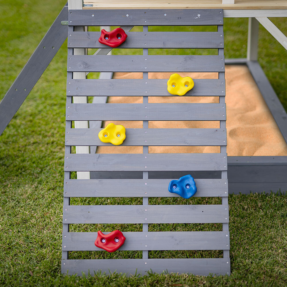 Wooden Adventure Cubby House with Slide, Climbing Wall & Sandpit