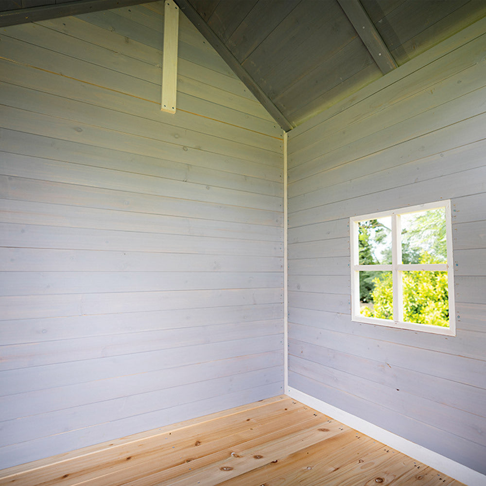 Wooden Adventure Cubby House with Slide, Climbing Wall & Sandpit