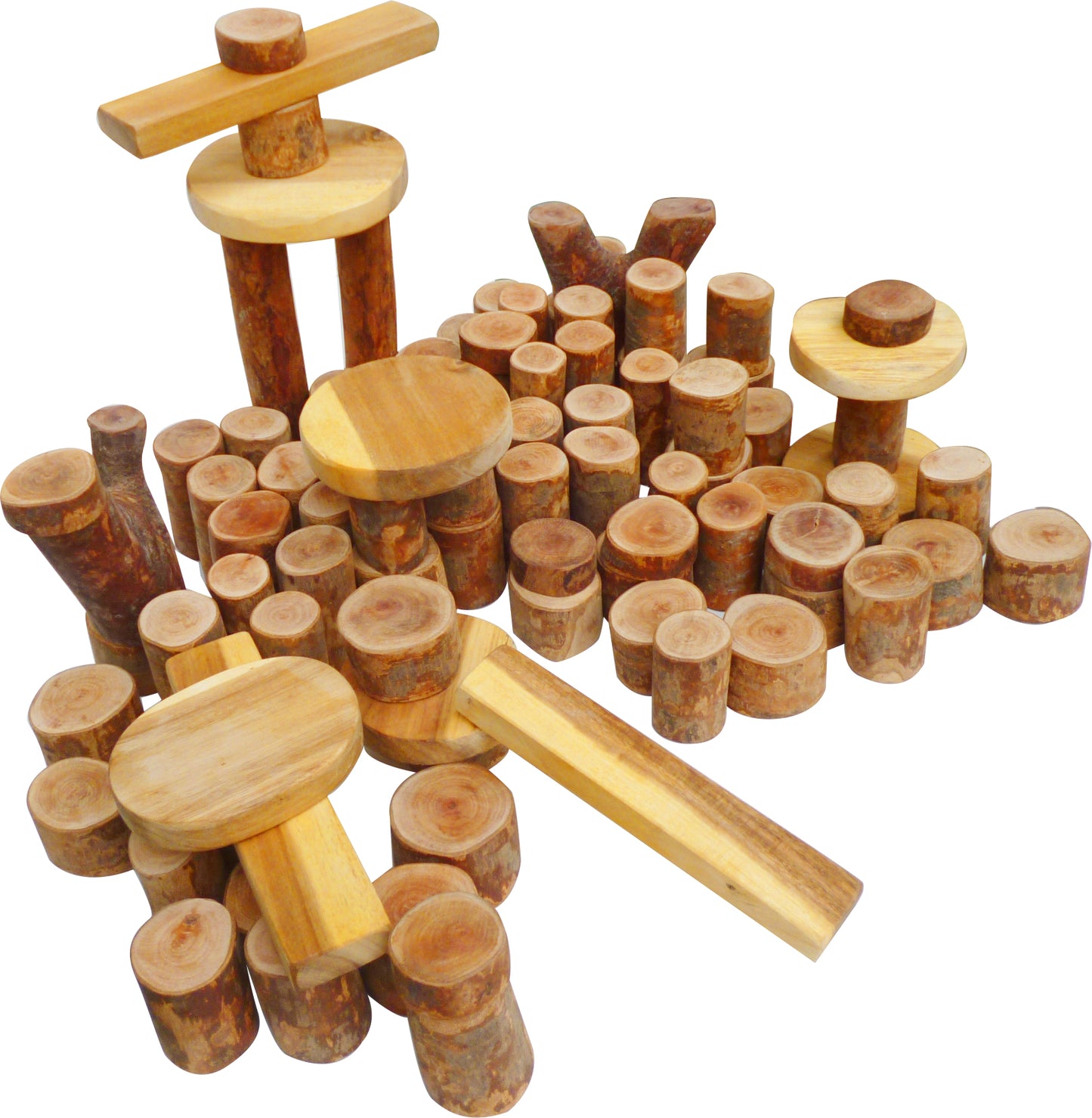 Montessori Tree Blocks Set – 106 Piece Natural Wooden Building Blocks