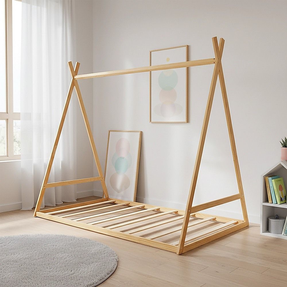 Montessori King Single Floor Bed for Kids – Wooden House Bed Frame