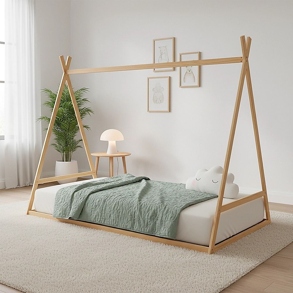 Montessori King Single Floor Bed for Kids – Wooden House Bed Frame