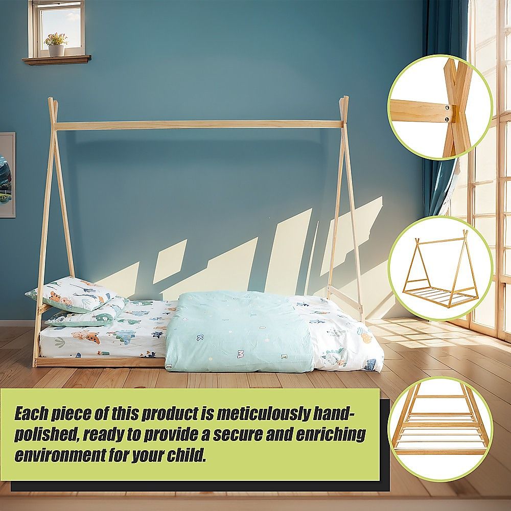 Montessori King Single Floor Bed for Kids – Wooden House Bed Frame
