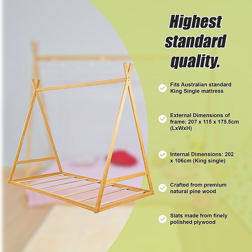 Montessori King Single Floor Bed for Kids – Wooden House Bed Frame