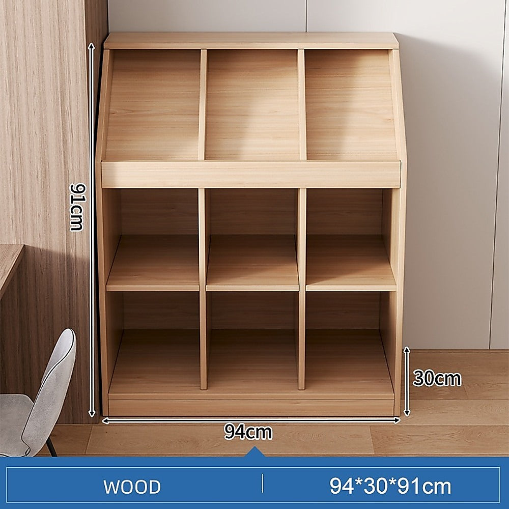 Slanted Top Kids Bookshelf Storage Cabinet Classroom Bookcase Oak