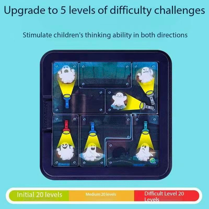 Ghost Catcher Logic Puzzle Game – 60 Challenge Educational Brain Teaser with Flashlight Puzzle Pieces
