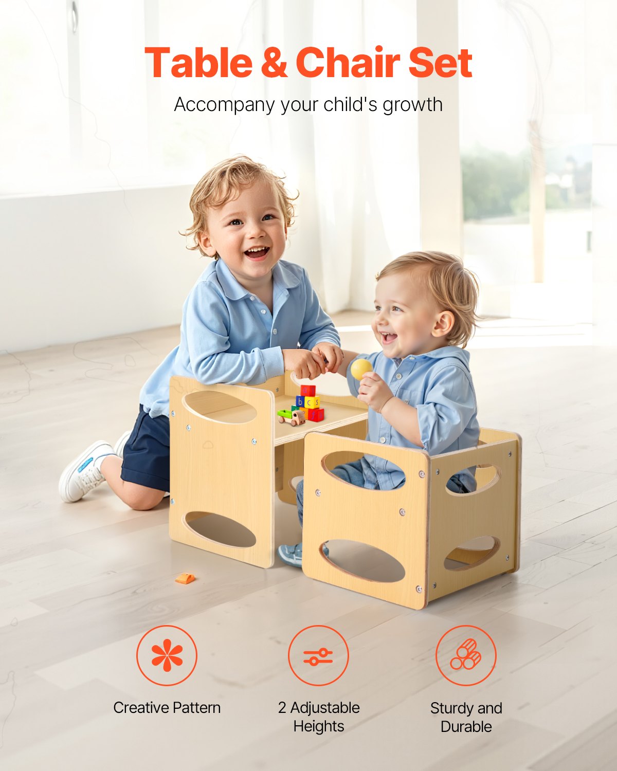 Montessori Weaning Table & Chair Set – Adjustable Wooden Toddler Learning Table