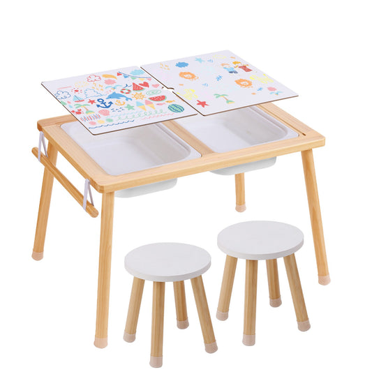 Kids Sensory Table & Chair Set Sand Water Play Table with Storage Bins & Paper Roll Holder
