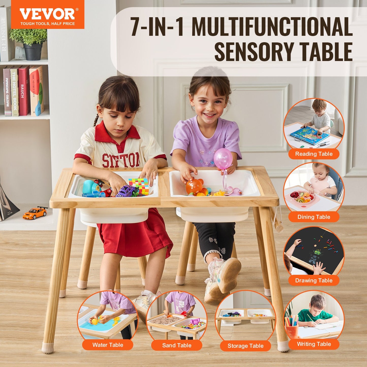 Kids Sensory Table & Chair Set Sand Water Play Table with Storage Bins & Paper Roll Holder
