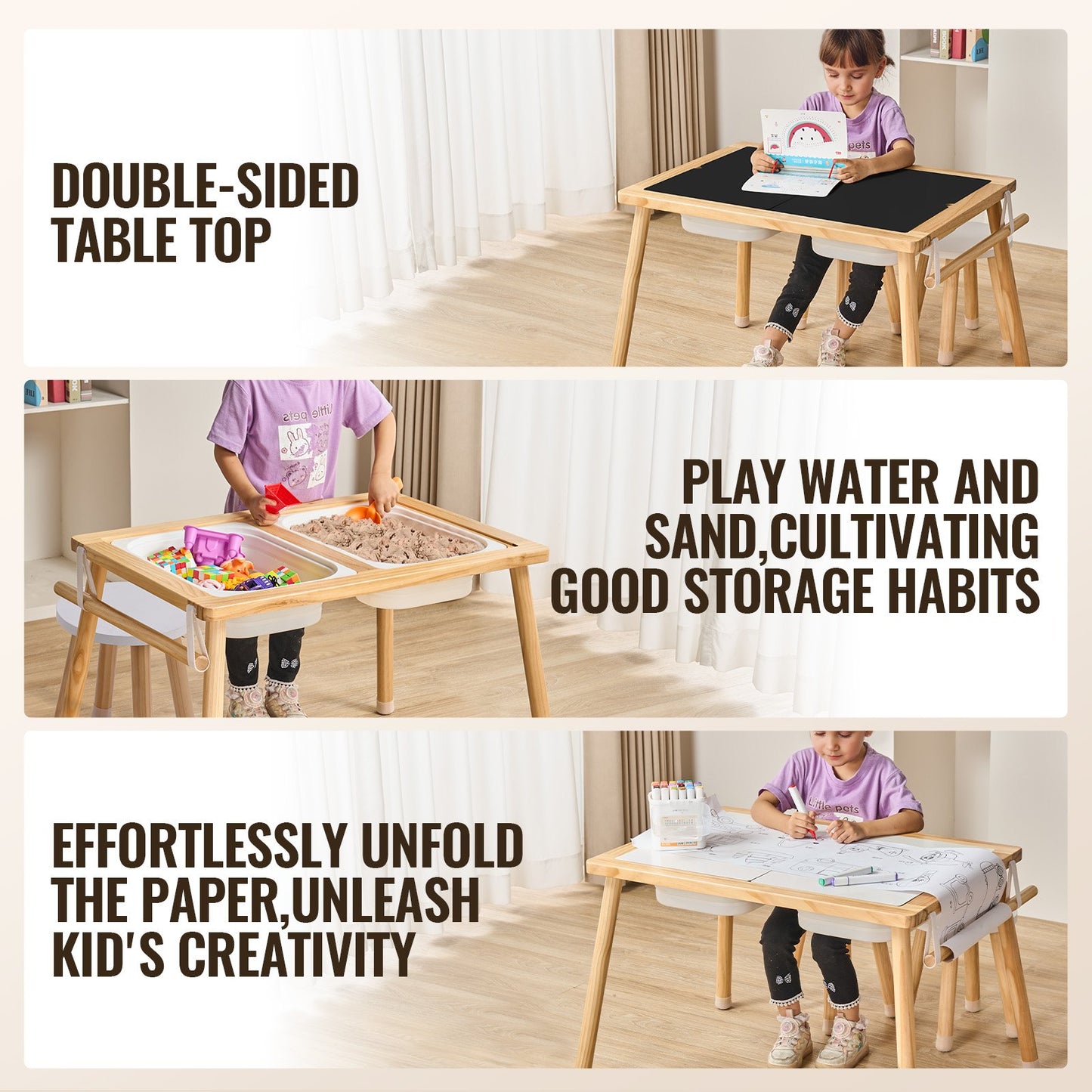 Kids Sensory Table & Chair Set Sand Water Play Table with Storage Bins & Paper Roll Holder