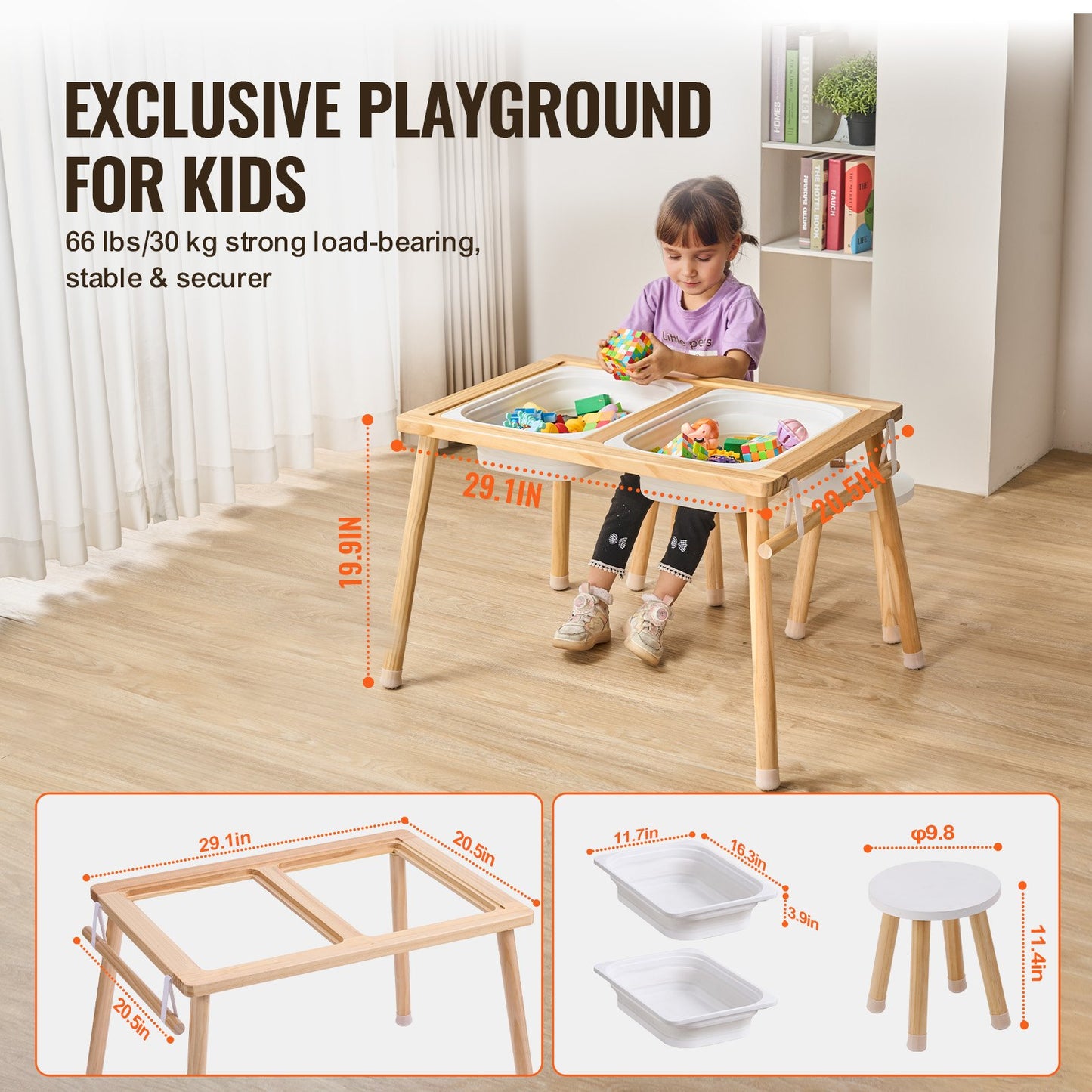 Kids Sensory Table & Chair Set Sand Water Play Table with Storage Bins & Paper Roll Holder