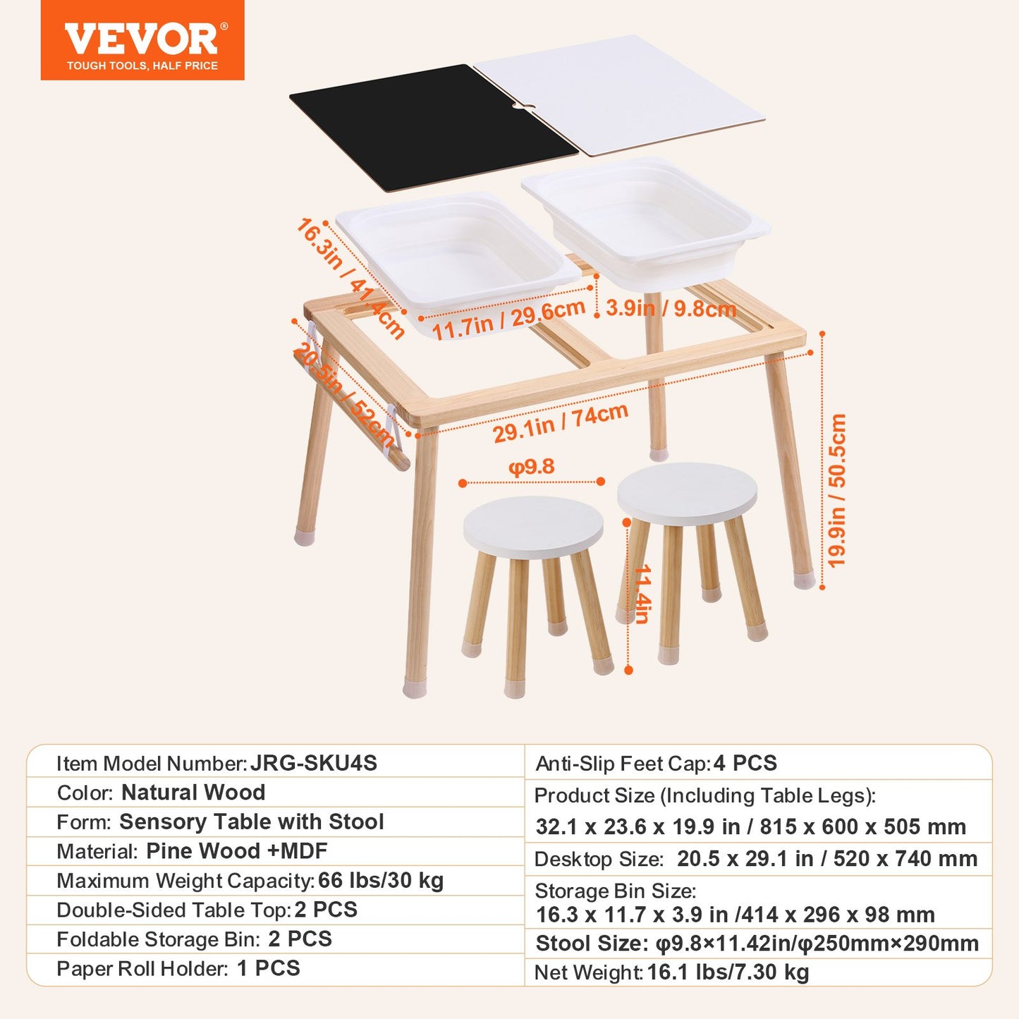 Kids Sensory Table & Chair Set Sand Water Play Table with Storage Bins & Paper Roll Holder