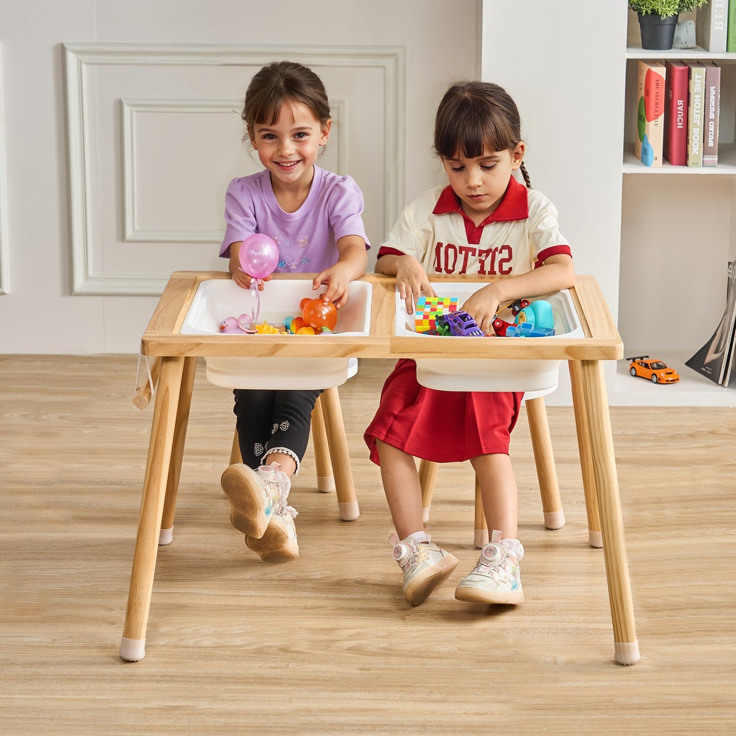Kids Sensory Table & Chair Set Sand Water Play Table with Storage Bins & Paper Roll Holder