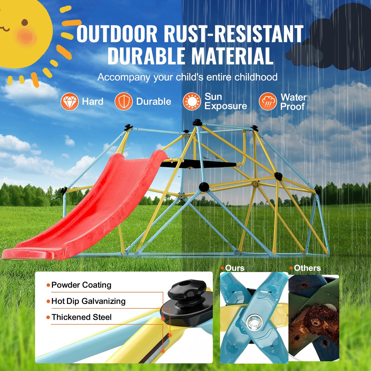 8FT Geometric Climbing Dome with Slide – Outdoor Jungle Gym for Active Play