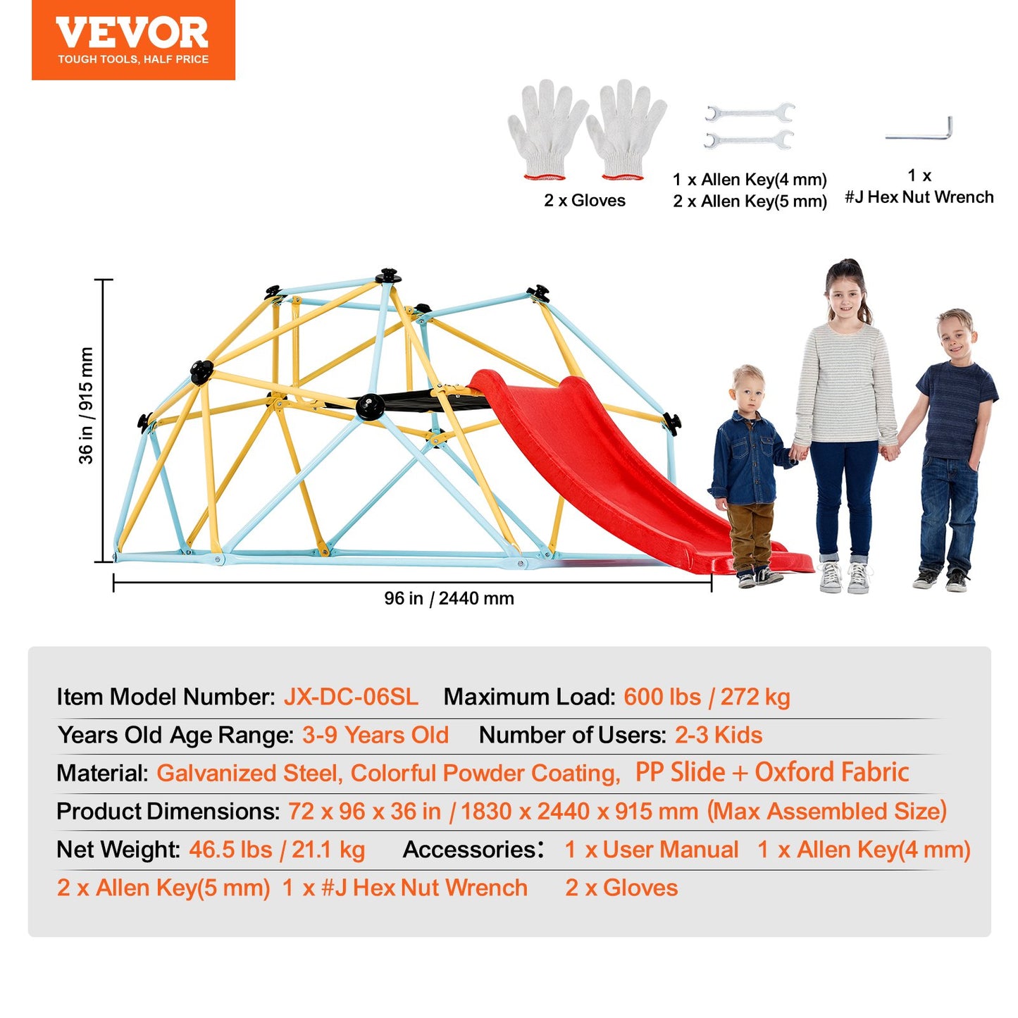 8FT Geometric Climbing Dome with Slide – Outdoor Jungle Gym for Active Play
