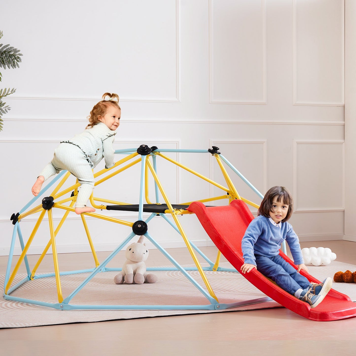 8FT Geometric Climbing Dome with Slide – Outdoor Jungle Gym for Active Play