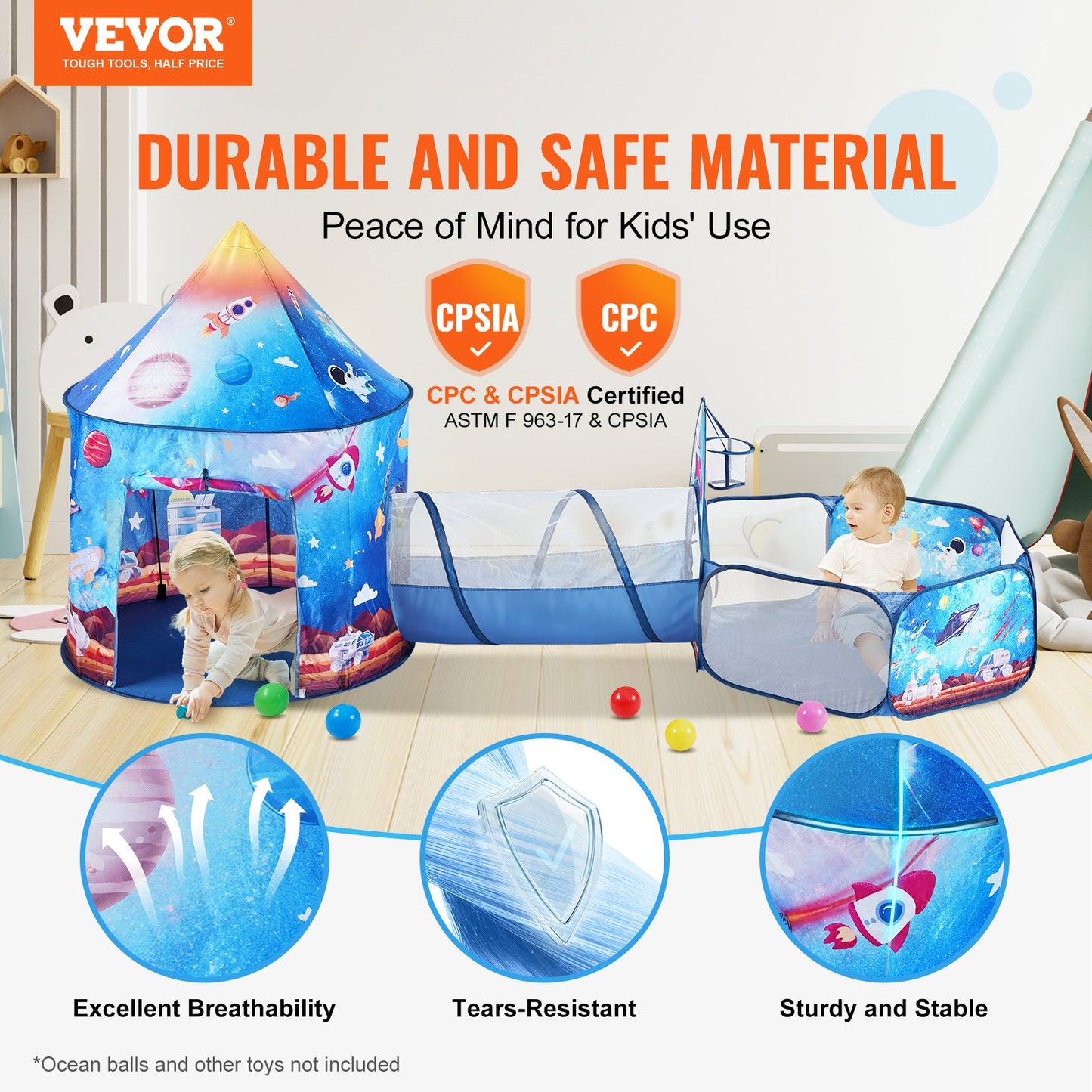Kids 3-in-1 Play Tent Tunnel Set Indoor Outdoor Pop Up Crawl Tent for Toddlers